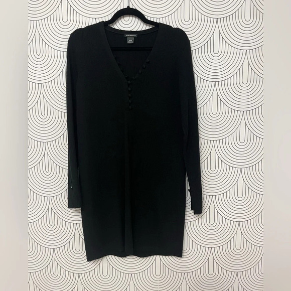 New Club Monaco Evangah Wool Henley Sweater Dress Button Black size Medium - Picture 5 of 10